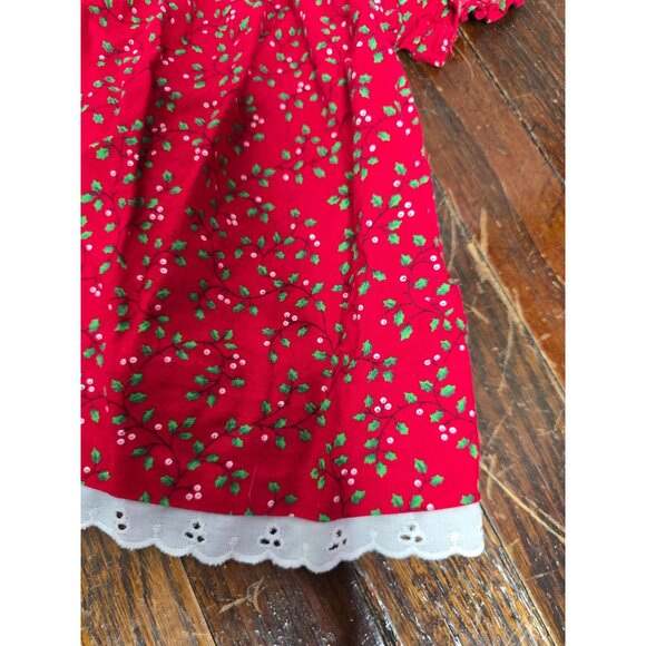 ❤️Vintage Rare Editions Red Holly Christmas Dress Cotton 6-9 Months - Picture 3 of 11